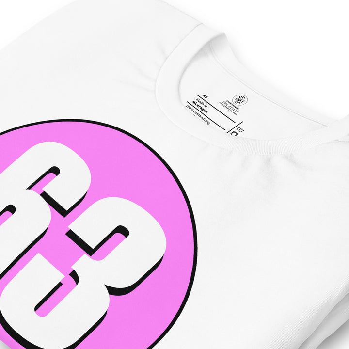 Unisex t-shirt: White on Pink 63