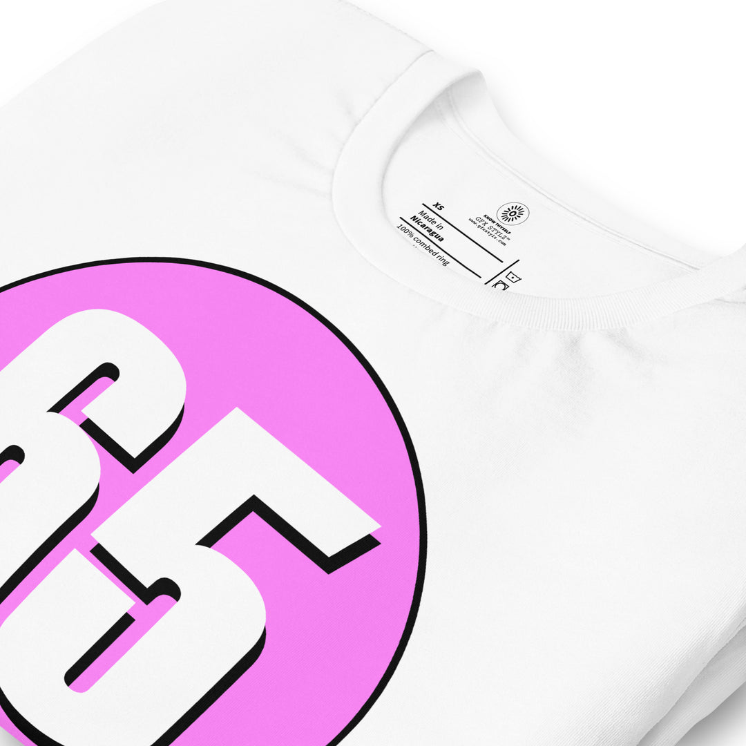 Unisex t-shirt: White on Pink 65