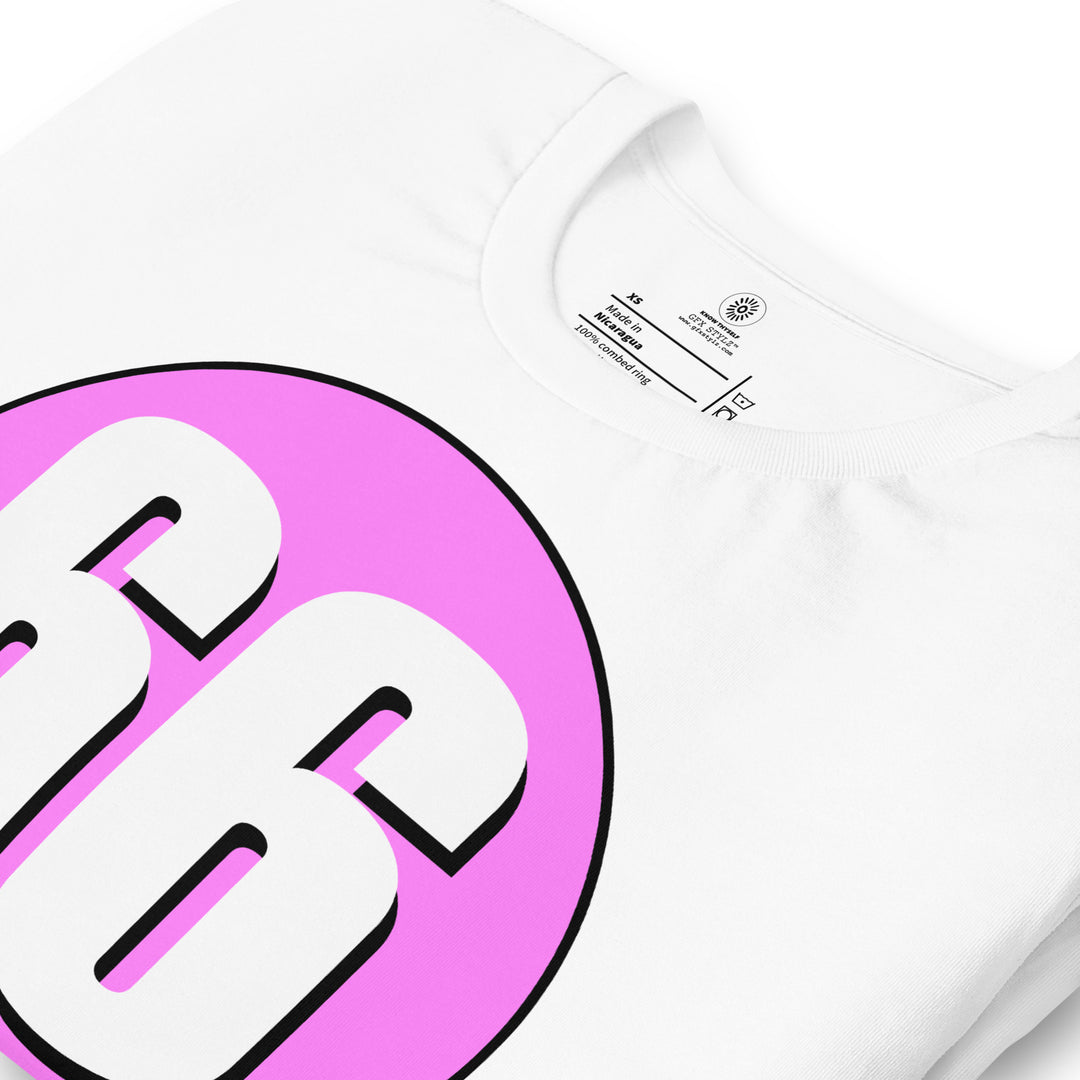 Unisex t-shirt: White on Pink 66