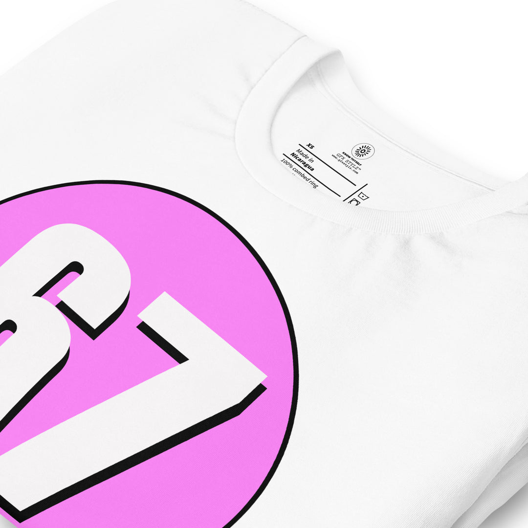 Unisex t-shirt: White on Pink 67