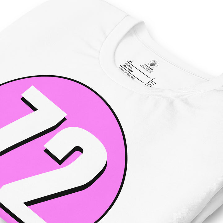 Unisex t-shirt: White on Pink 72