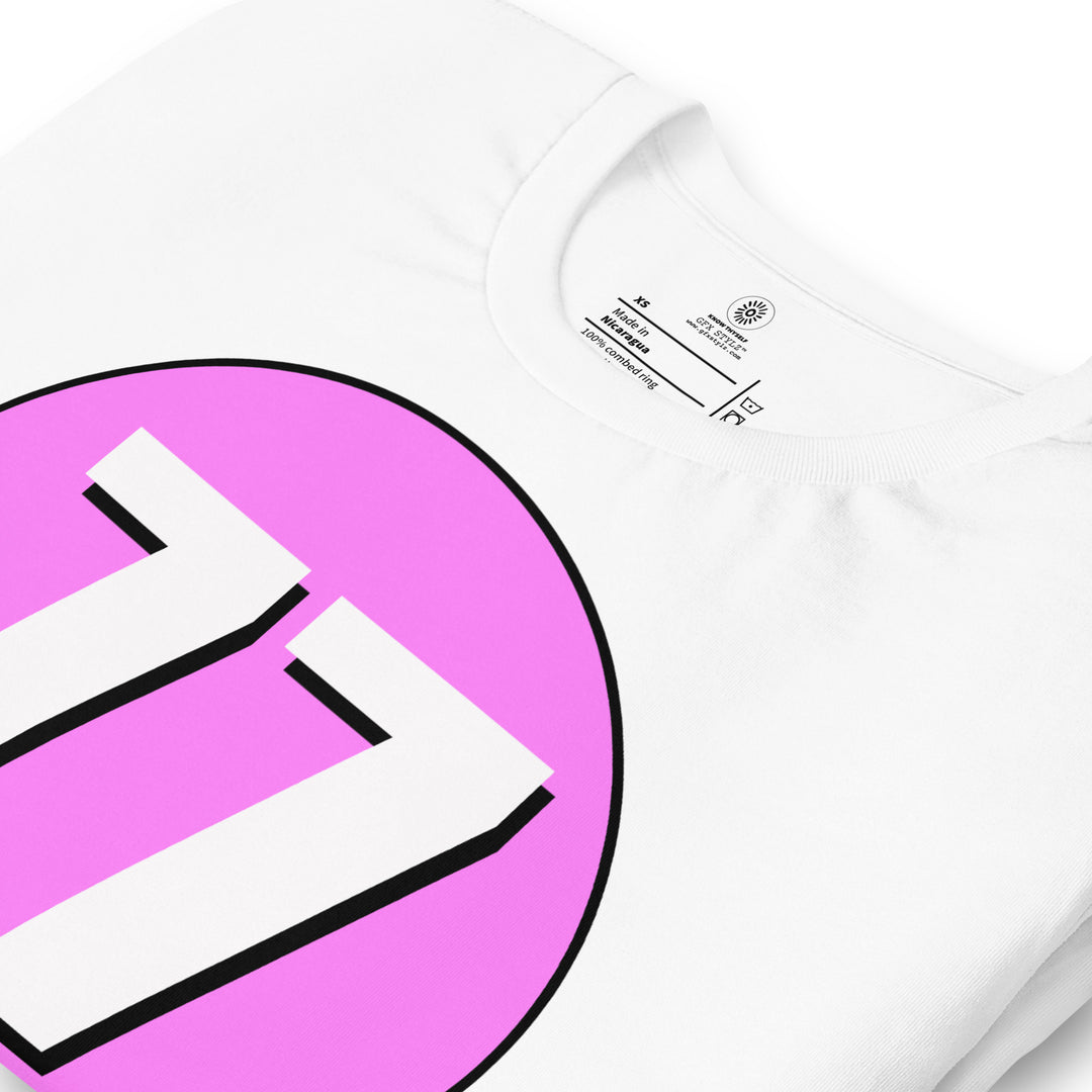 Unisex t-shirt: White on Pink 77