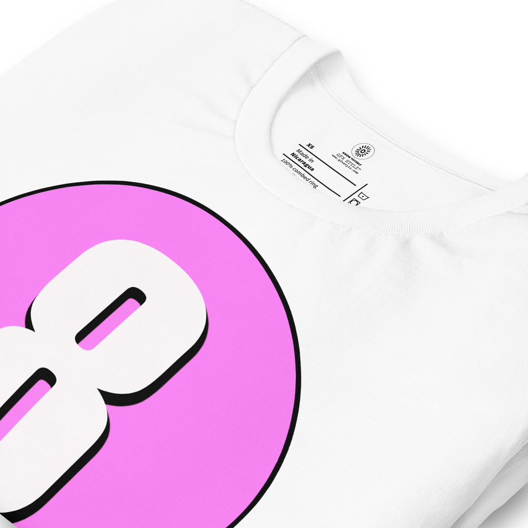 Unisex t-shirt: White on Pink 8