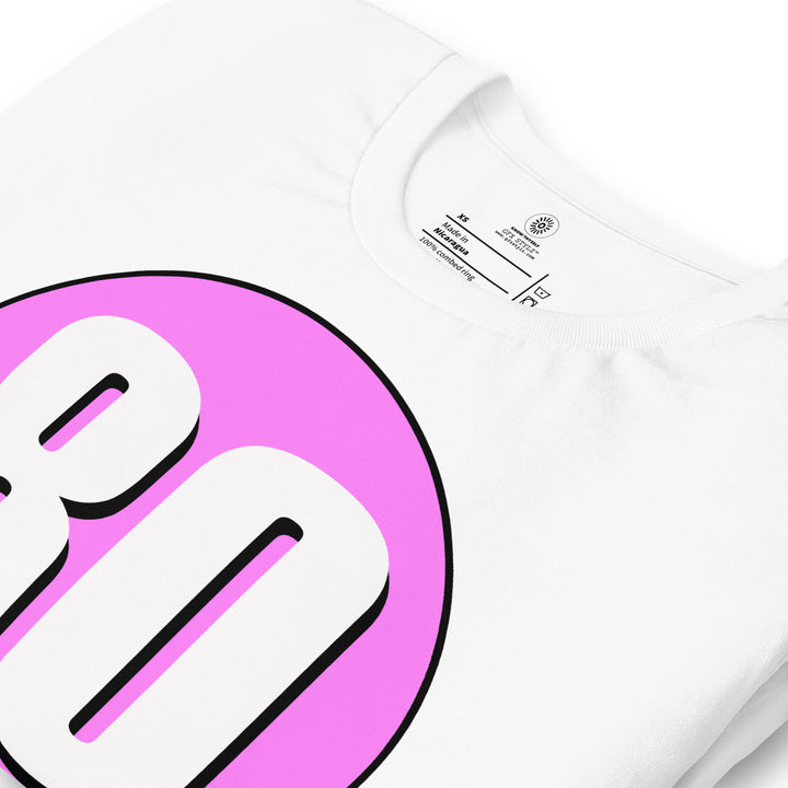 Unisex t-shirt: White on Pink 80