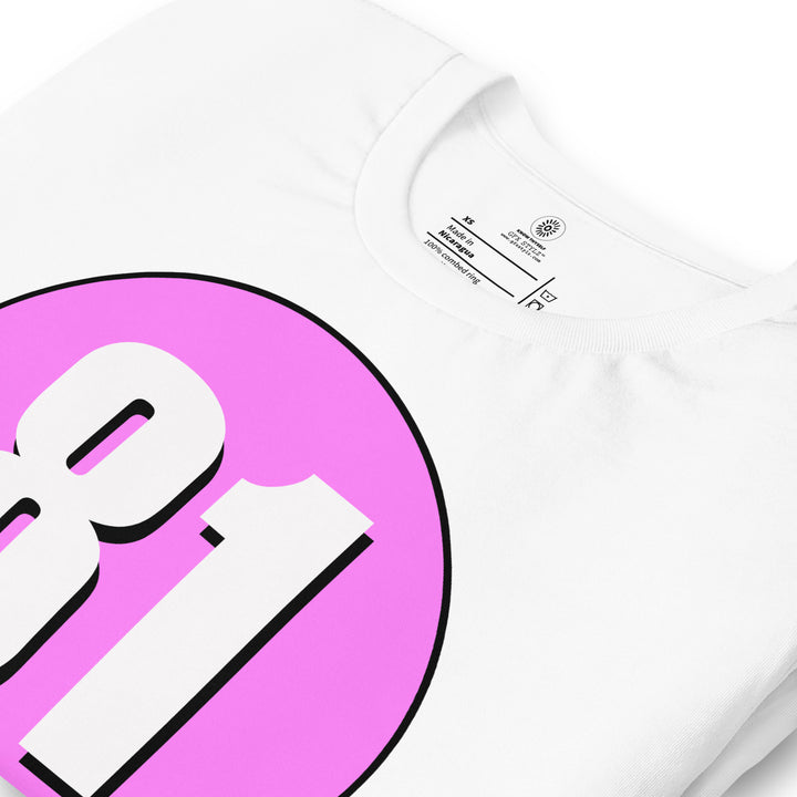 Unisex t-shirt: White on Pink 81