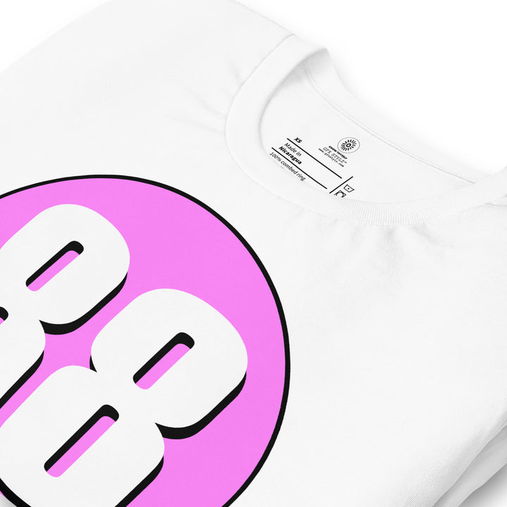 Unisex t-shirt: White on Pink 88