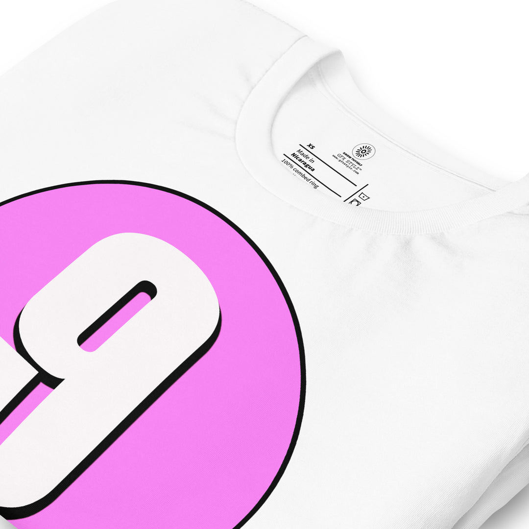 Unisex t-shirt: White on Pink 9