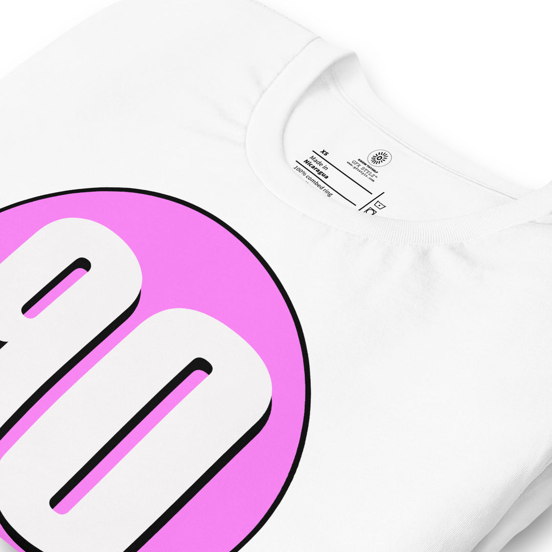 Unisex t-shirt: White on Pink 90