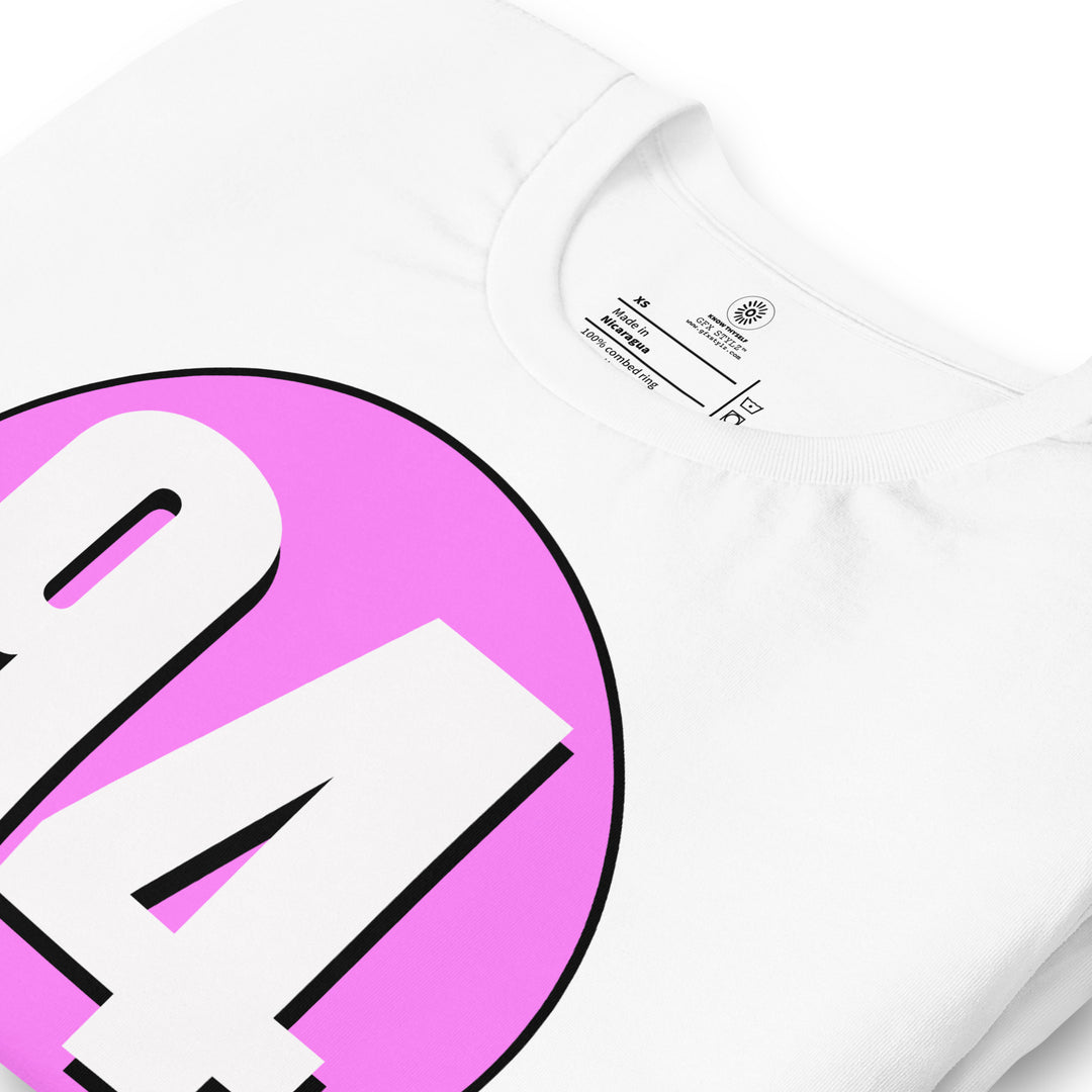 Unisex t-shirt: White on Pink 94