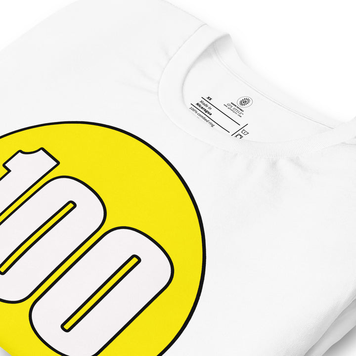 Unisex t-shirt: White on Yellow 100