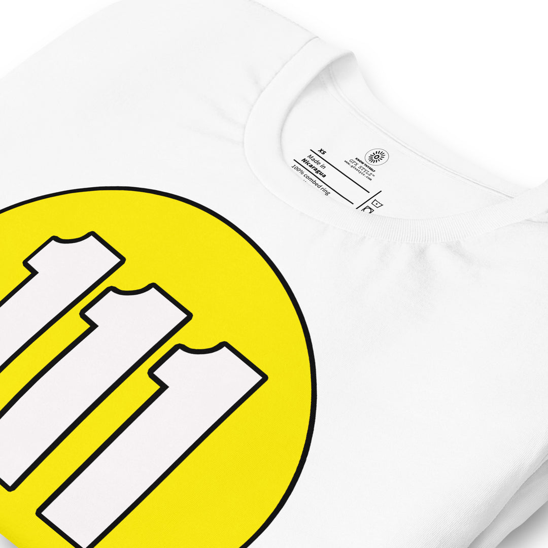 Unisex t-shirt: White on Yellow 111