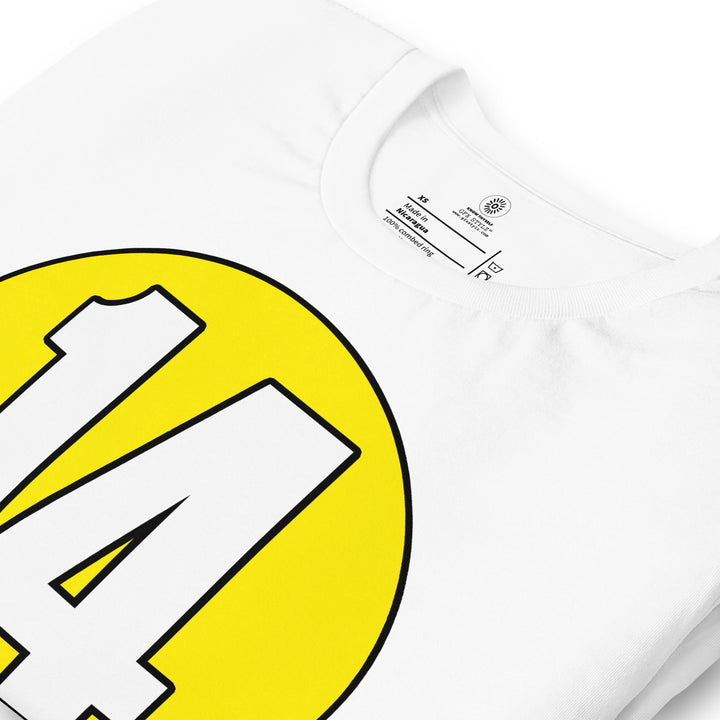 Unisex t-shirt: White on Yellow 14