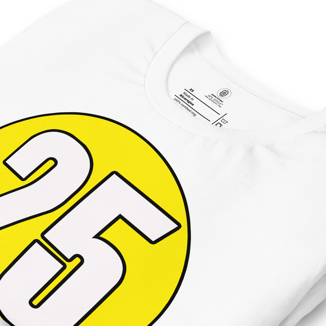 Unisex t-shirt: White on Yellow 25