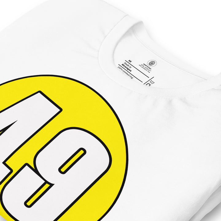 Unisex t-shirt: White on Yellow 49