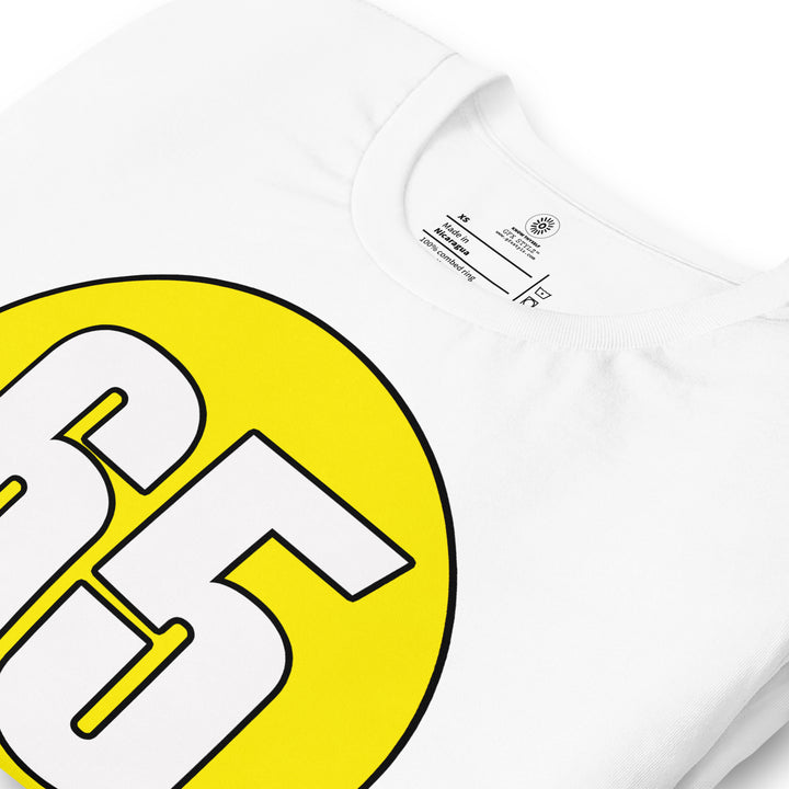 Unisex t-shirt: White on Yellow 65