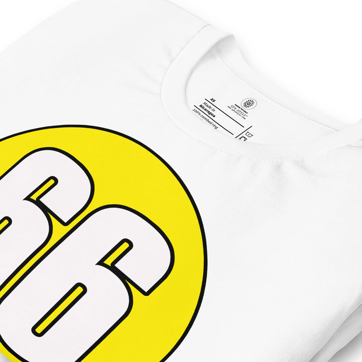 Unisex t-shirt: White on Yellow 66