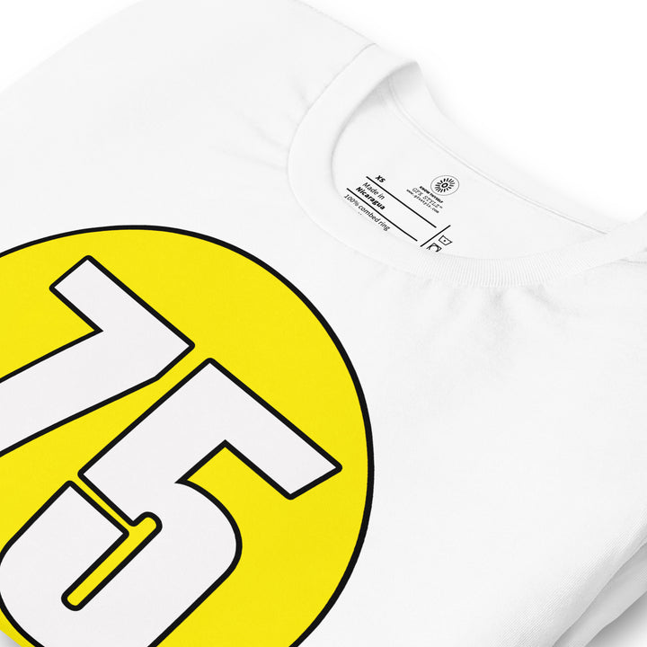 Unisex t-shirt: White on Yellow 75