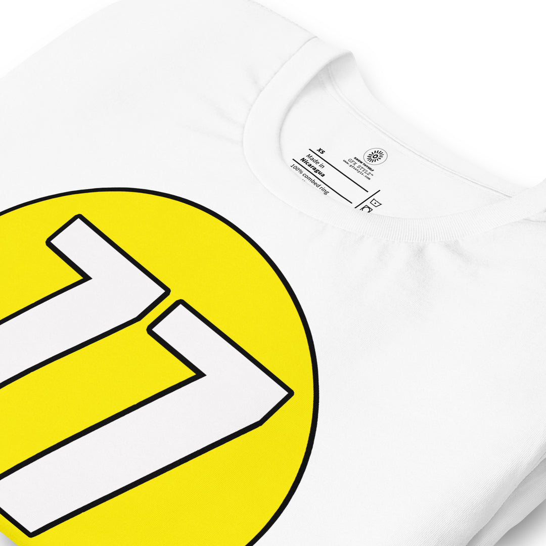 Unisex t-shirt: White on Yellow 77