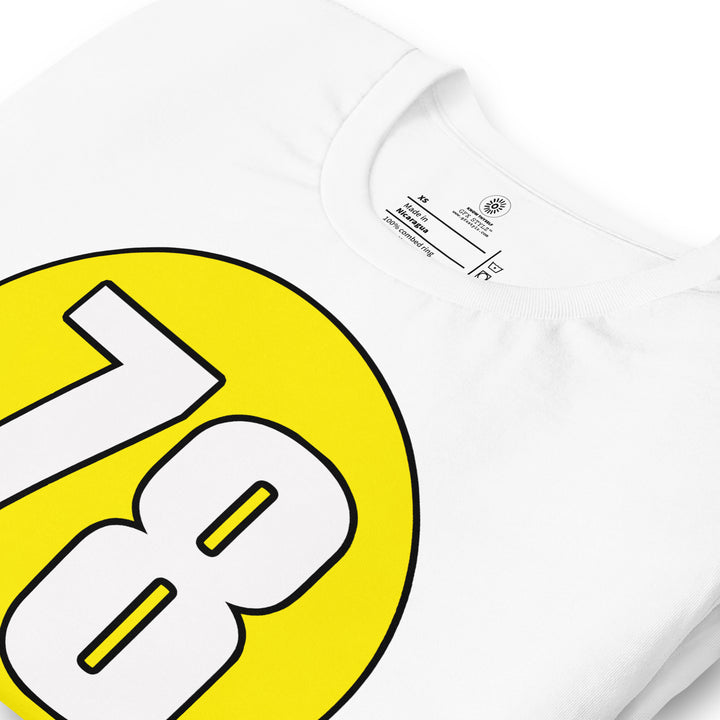 Unisex t-shirt: White on Yellow 78