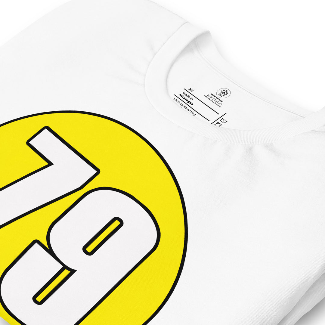 Unisex t-shirt: White on Yellow 79