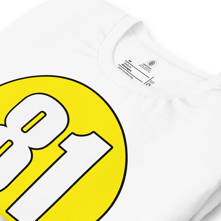 Unisex t-shirt: White on Yellow 81