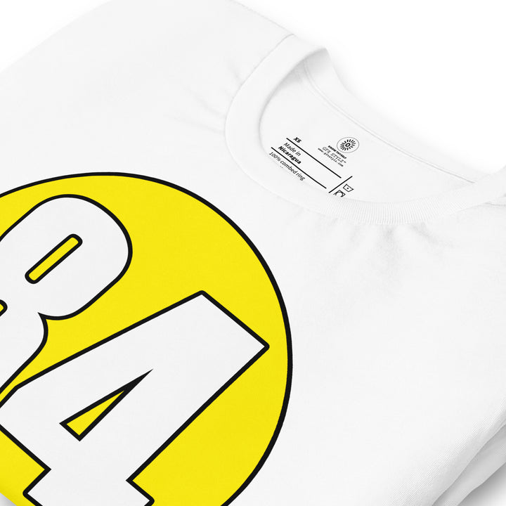 Unisex t-shirt: White on Yellow 84