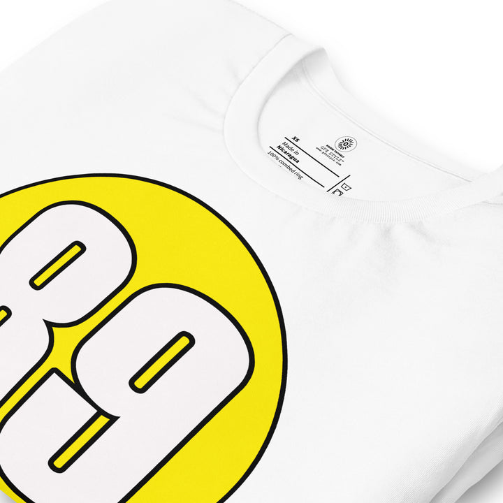 Unisex t-shirt: White on Yellow 89