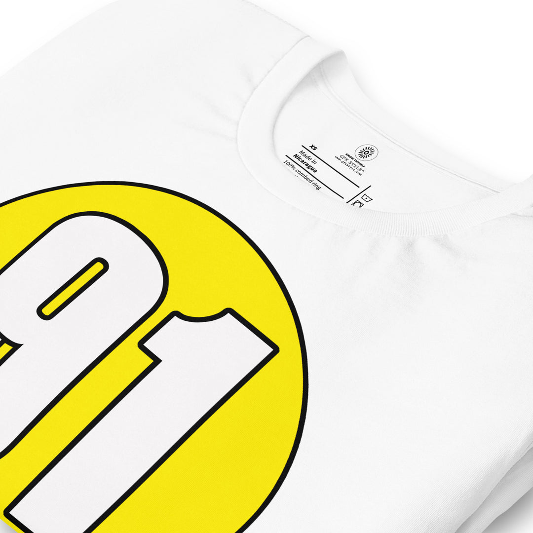 Unisex t-shirt: White on Yellow 91