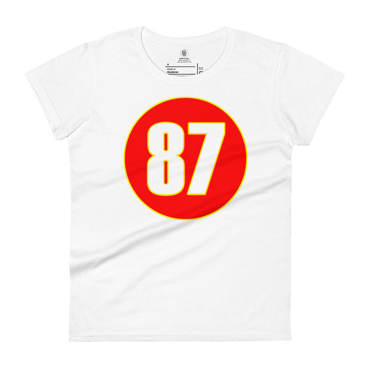 Taylor Swift/ Travis Kelce: Innovation Graphic Tee: Womens Short sleeve t-shirt: White on Red 87