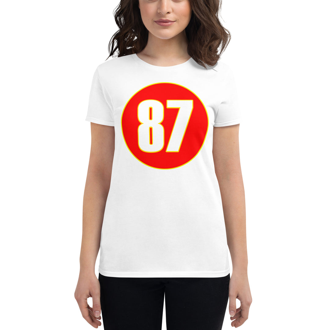 Taylor Swift/ Travis Kelce: Innovation Graphic Tee: Womens Short sleeve t-shirt: White on Red 87