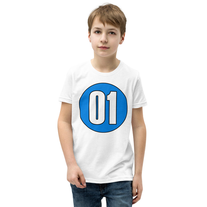 Youth Short Sleeve T-Shirt: White on Blue 01