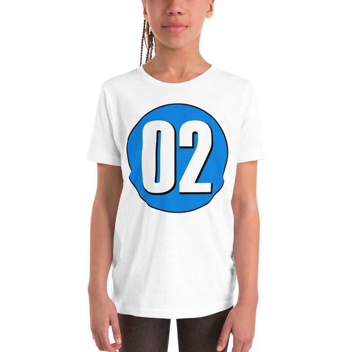 Youth Short Sleeve T-Shirt: White on Blue 02