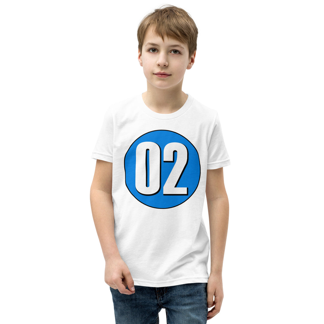 Youth Short Sleeve T-Shirt: White on Blue 02