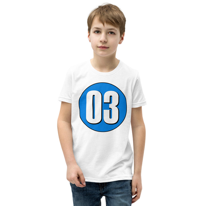 Youth Short Sleeve T-Shirt: White on Blue 03