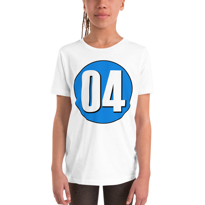 Youth Short Sleeve T-Shirt: White on Blue 04