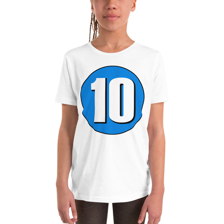 Youth Short Sleeve T-Shirt: White on Blue 10