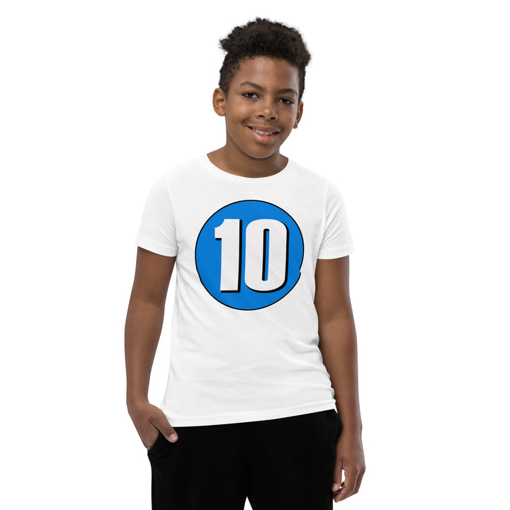 Youth Short Sleeve T-Shirt: White on Blue 10