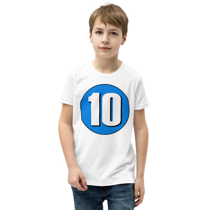 Youth Short Sleeve T-Shirt: White on Blue 10