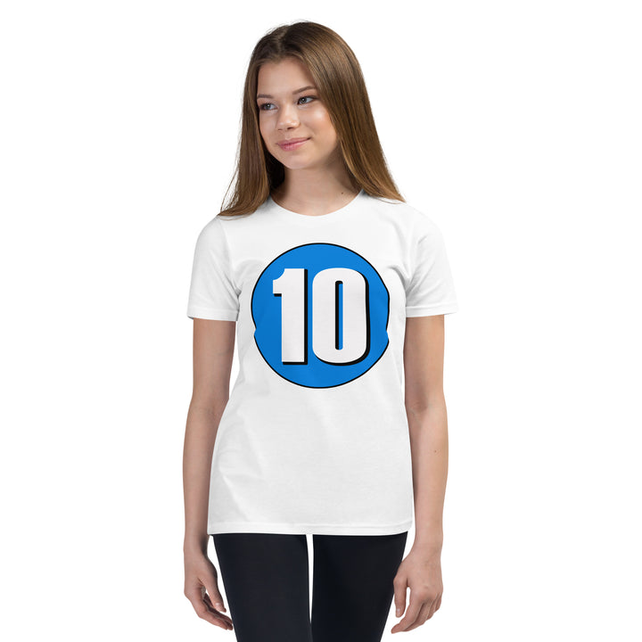 Youth Short Sleeve T-Shirt: White on Blue 10