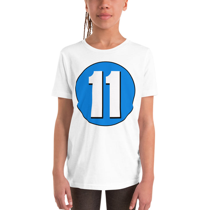 Youth Short Sleeve T-Shirt: White on Blue 11