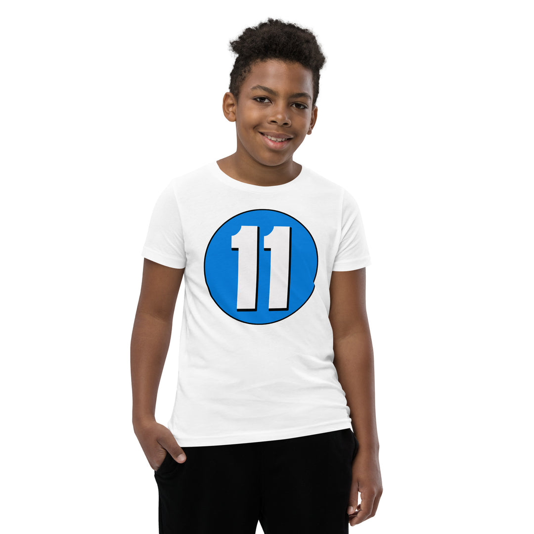 Youth Short Sleeve T-Shirt: White on Blue 11