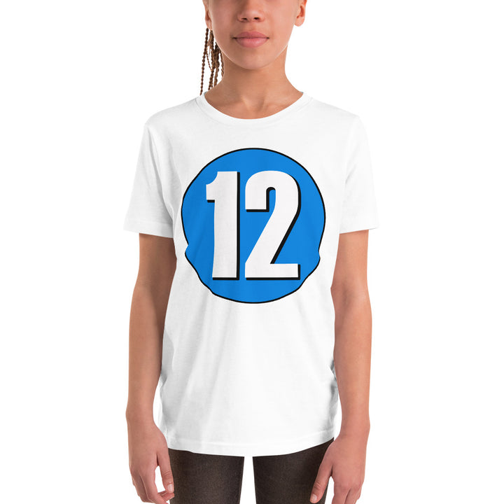 Youth Short Sleeve T-Shirt: White on Blue 12