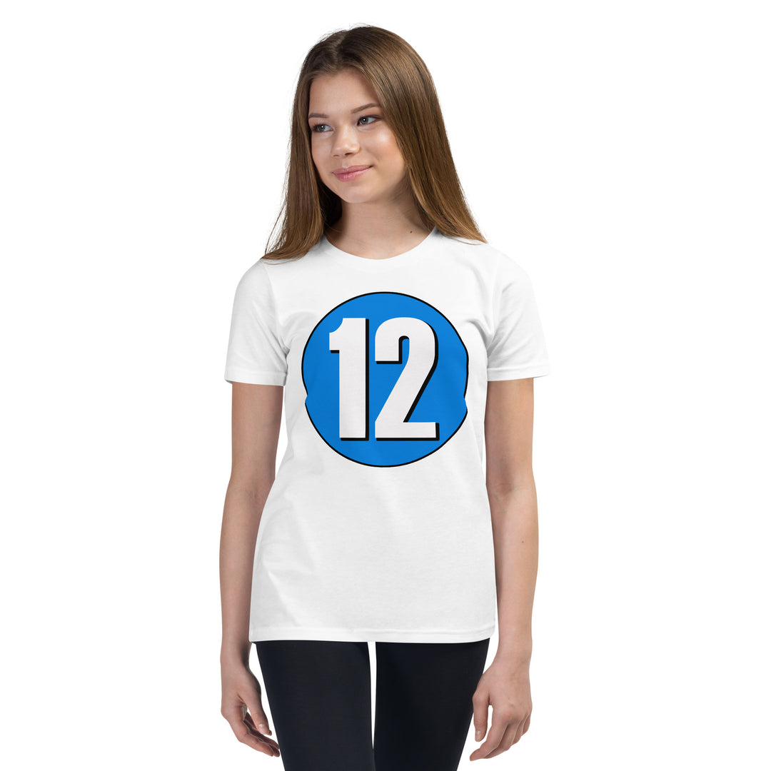 Youth Short Sleeve T-Shirt: White on Blue 12