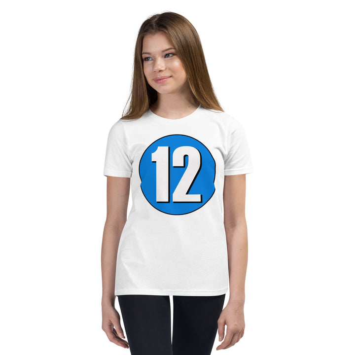 Youth Short Sleeve T-Shirt: White on Blue 12