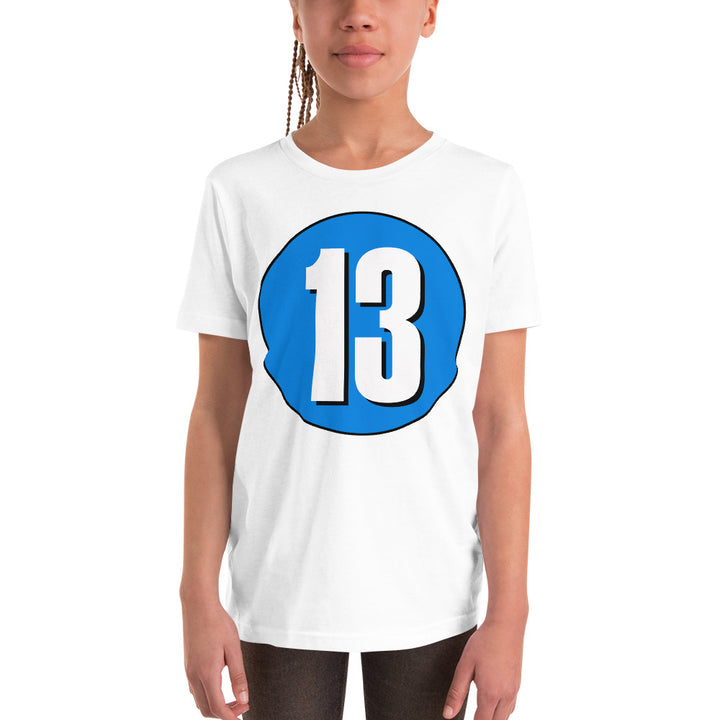 Youth Short Sleeve T-Shirt: White on Blue 13