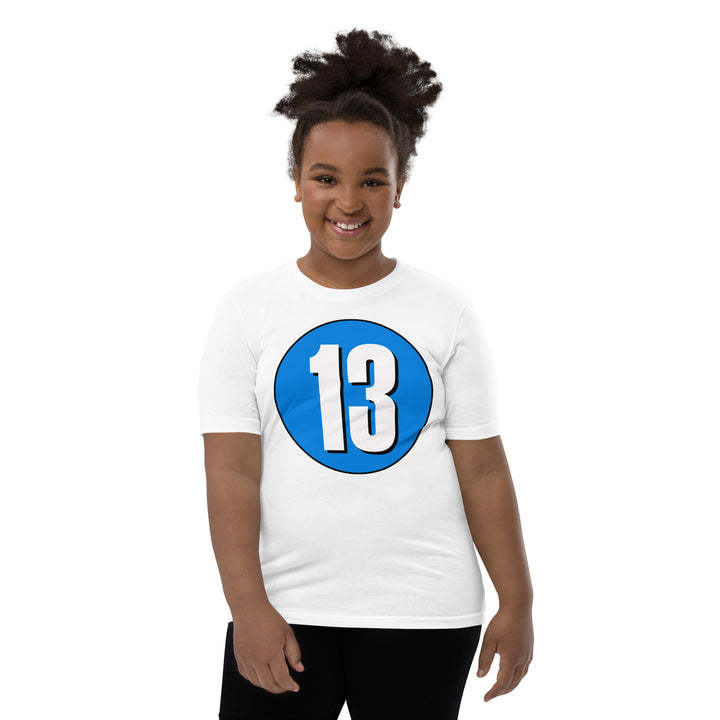 Youth Short Sleeve T-Shirt: White on Blue 13