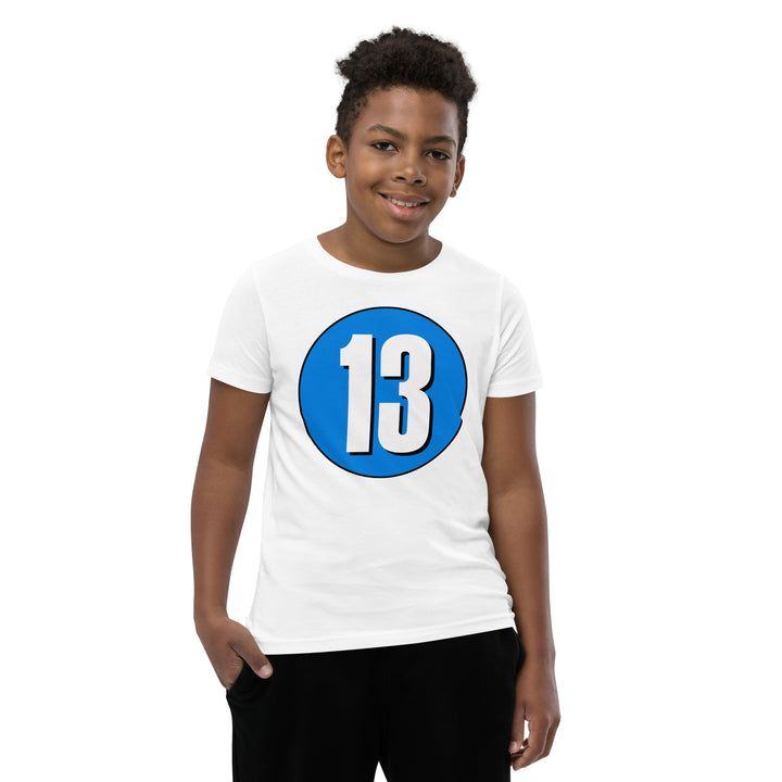 Youth Short Sleeve T-Shirt: White on Blue 13