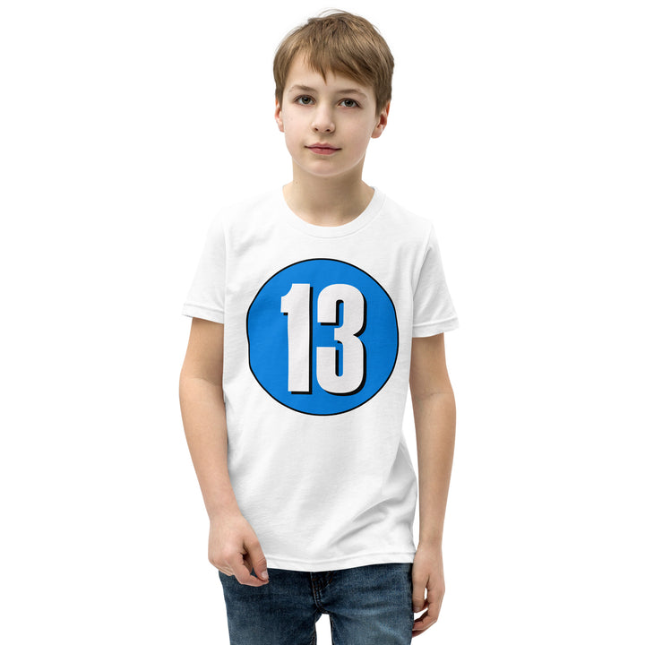 Youth Short Sleeve T-Shirt: White on Blue 13