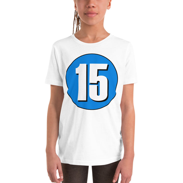 Youth Short Sleeve T-Shirt: White on Blue 15