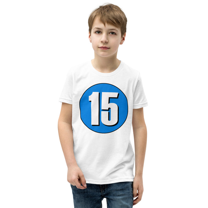 Youth Short Sleeve T-Shirt: White on Blue 15